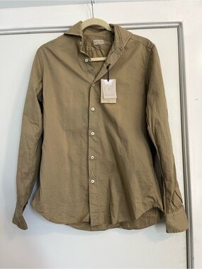 Xacus Men's Casual Button-Down Shirt in Tan khaki size 15